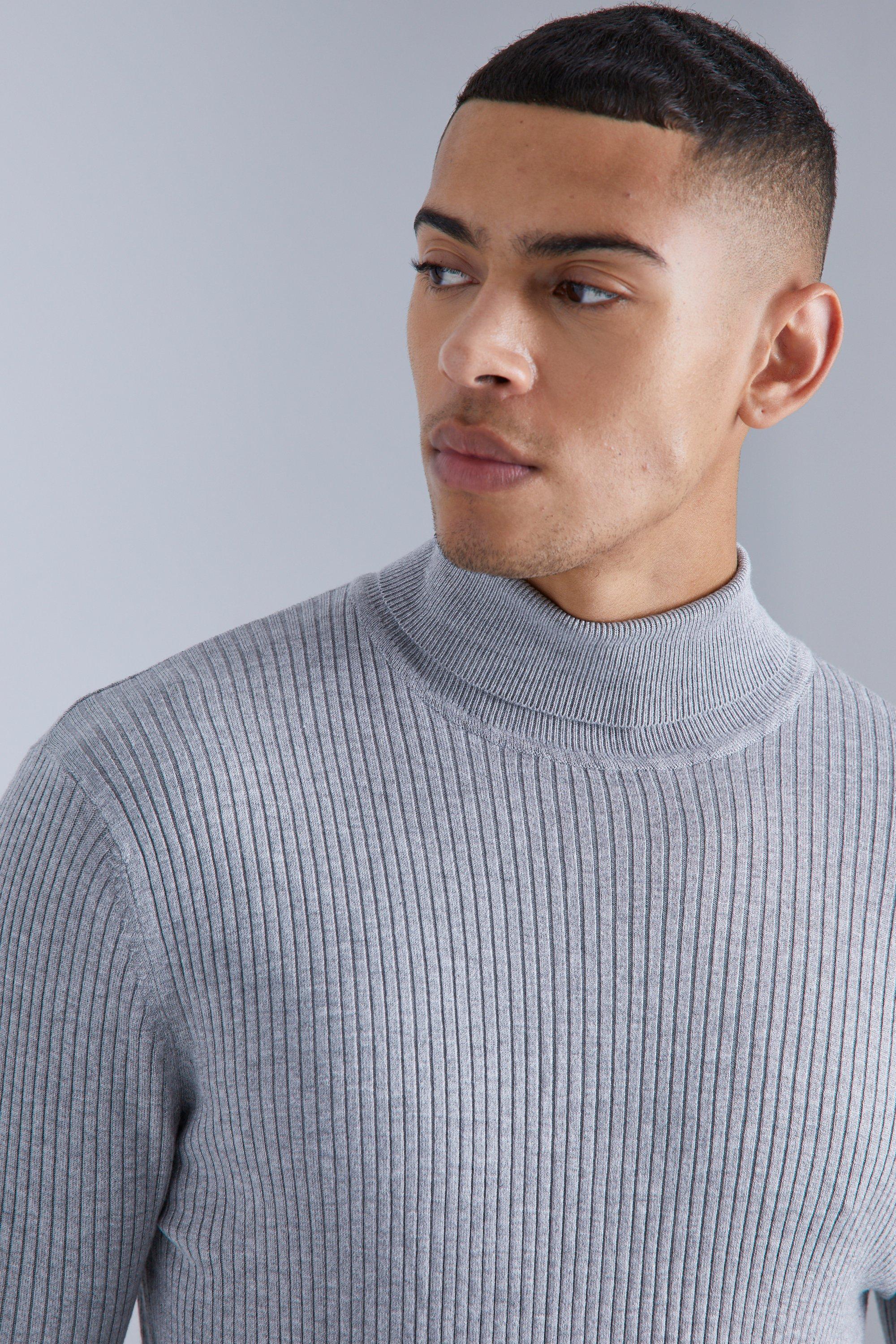 Grey ribbed shop polo neck jumper